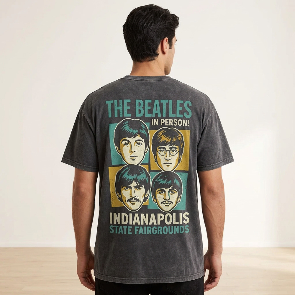 The Beatles Indianapolis 1964 Concert Graphic Tee Gray XL